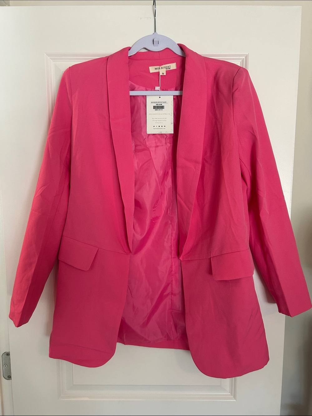 Moss & Co. Bright Pink Open-Front Blazer-light shoulder pads